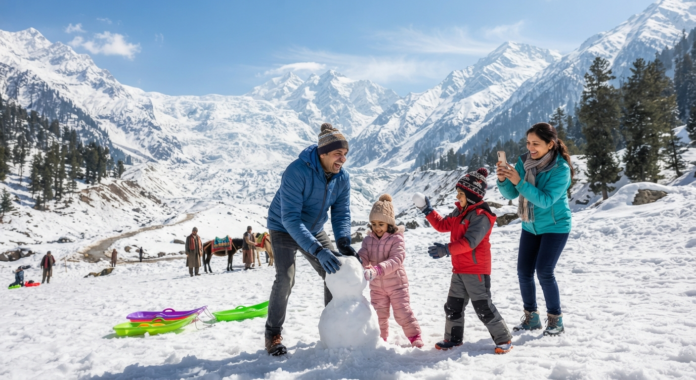 Kashmir Family Package 5 Nights 6 Days from Jammu 2026 | ₹11,000 | Book 15 Kashmir family package 5 nights 6 days from Jammu 2026 - family at Sonamarg Thajiwas Glacier