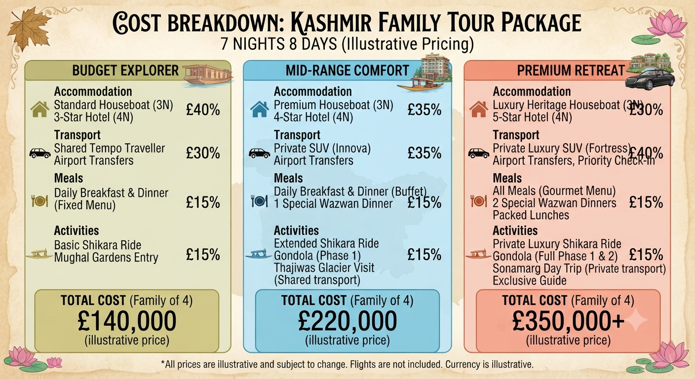 Kashmir Family Tour Package 7 Nights 8 Days 2026 | ₹32,999 | Book Now 14 Kashmir family tour package 7 nights 8 days 2026 - complete price breakdown infographic