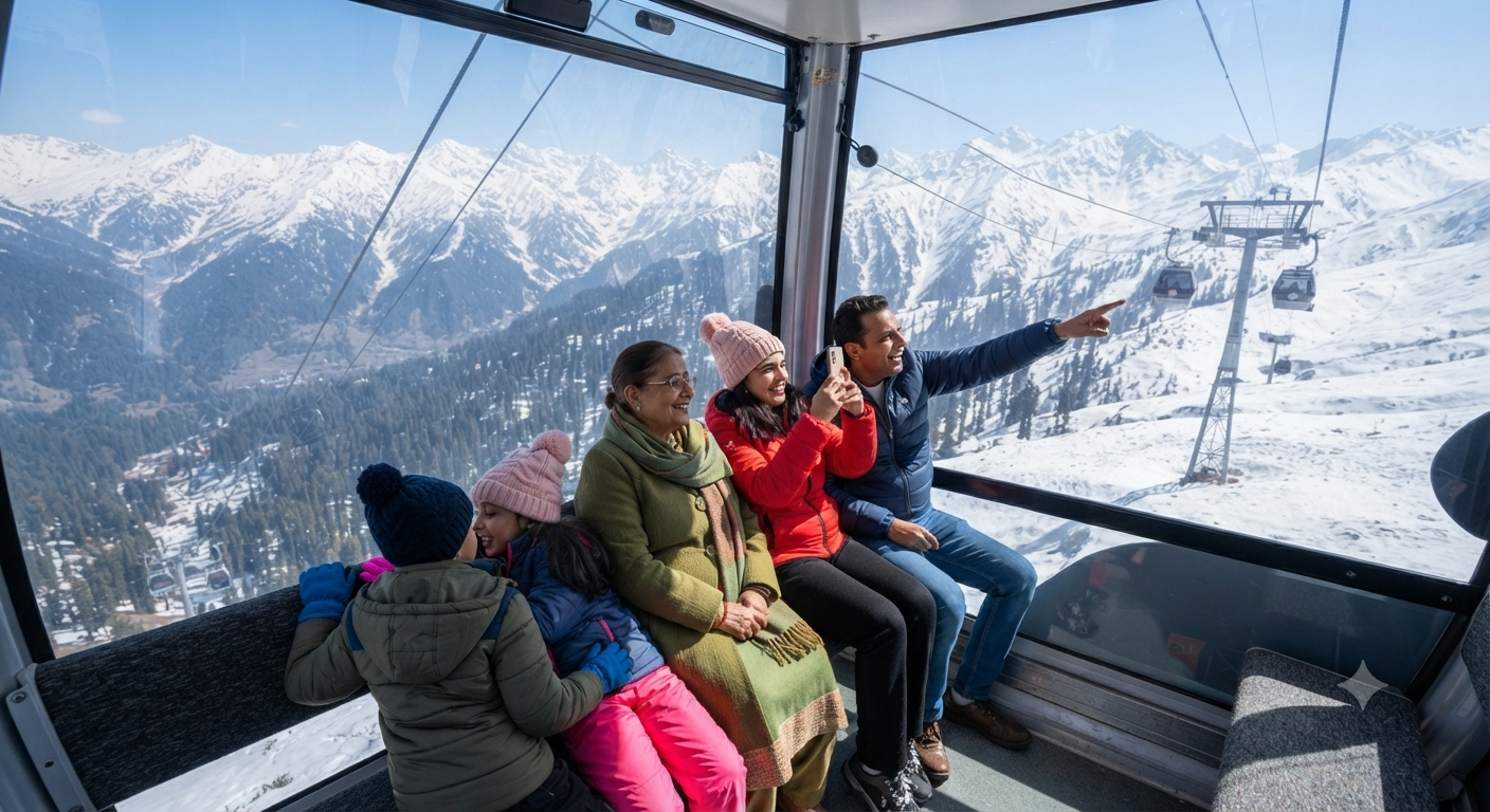 Kashmir Family Tour Package 7 Nights 8 Days 2026 | ₹32,999 | Book Now 18 Kashmir family tour package 7 nights 8 days 2026 - family on Gulmarg Gondola ride