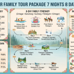 Kashmir family tour package 7 nights 8 days 2026 infographic - pricing, itinerary, family activities, inclusions