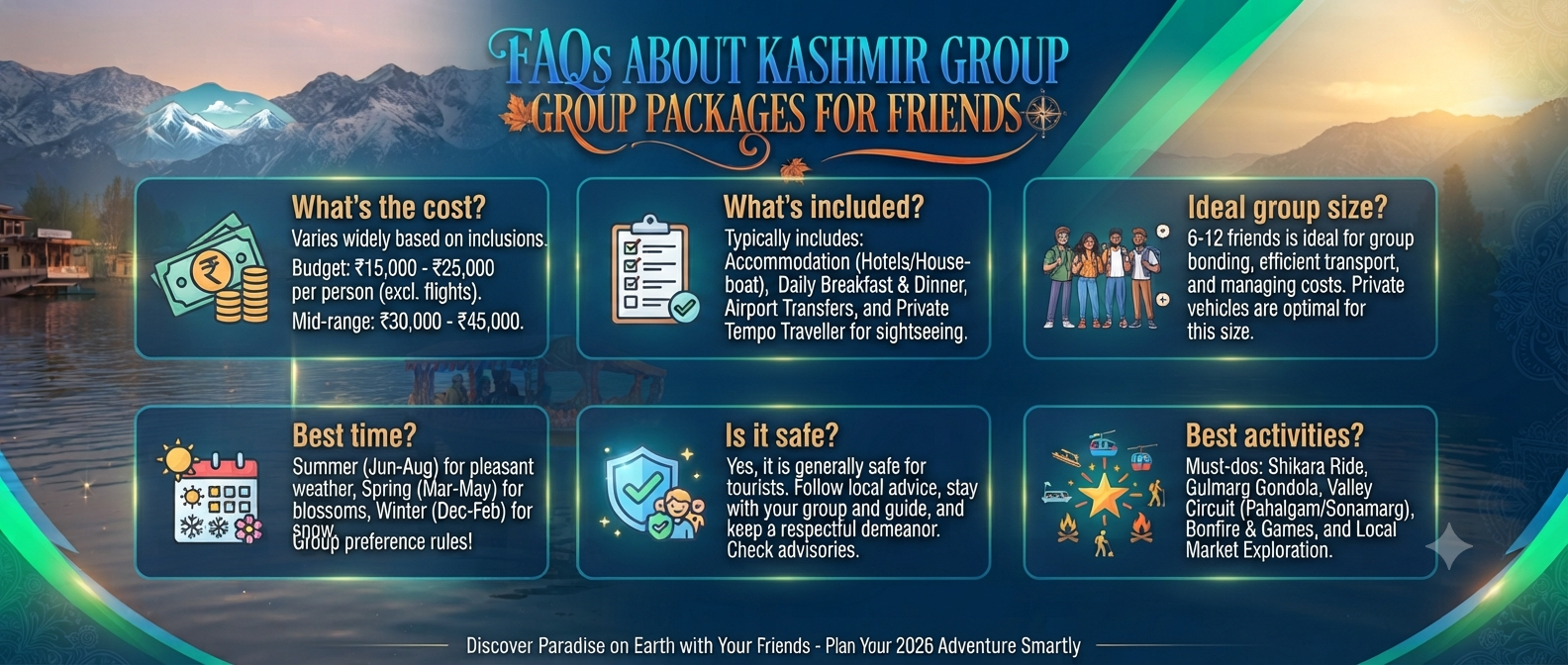 Kashmir group tour packages for friends budget - frequently asked questions infographic