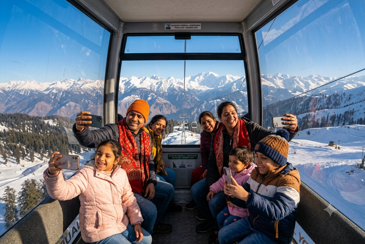 Kashmir group tour packages from Ahmedabad 2026 - group enjoying Gulmarg Gondola ride