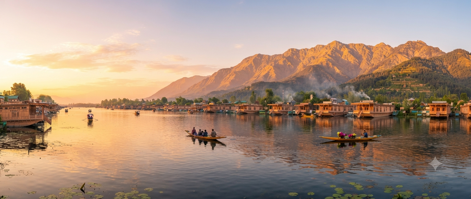 Kashmir holiday package 2026 - Dal Lake houseboat sunrise