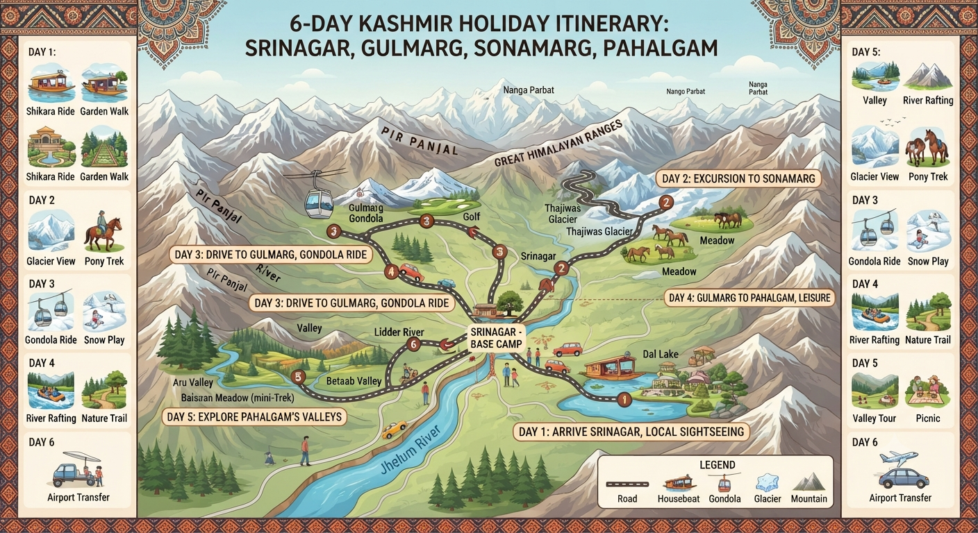 Kashmir holiday package 2026 - complete itinerary map