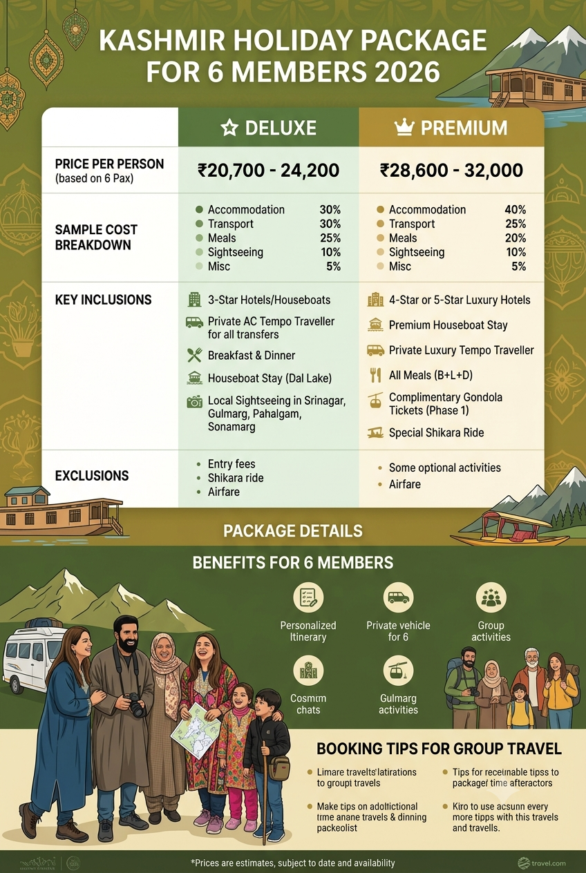 Kashmir holiday package for 6 members 2026 cost guide infographic