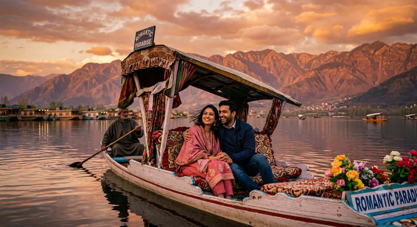 Kashmir Honeymoon Itinerary 6 Days 5 Nights 2026 | ₹22,000 | Book Now 13 Kashmir honeymoon itinerary 6 days 5 nights 2026 - private shikara ride on Dal Lake