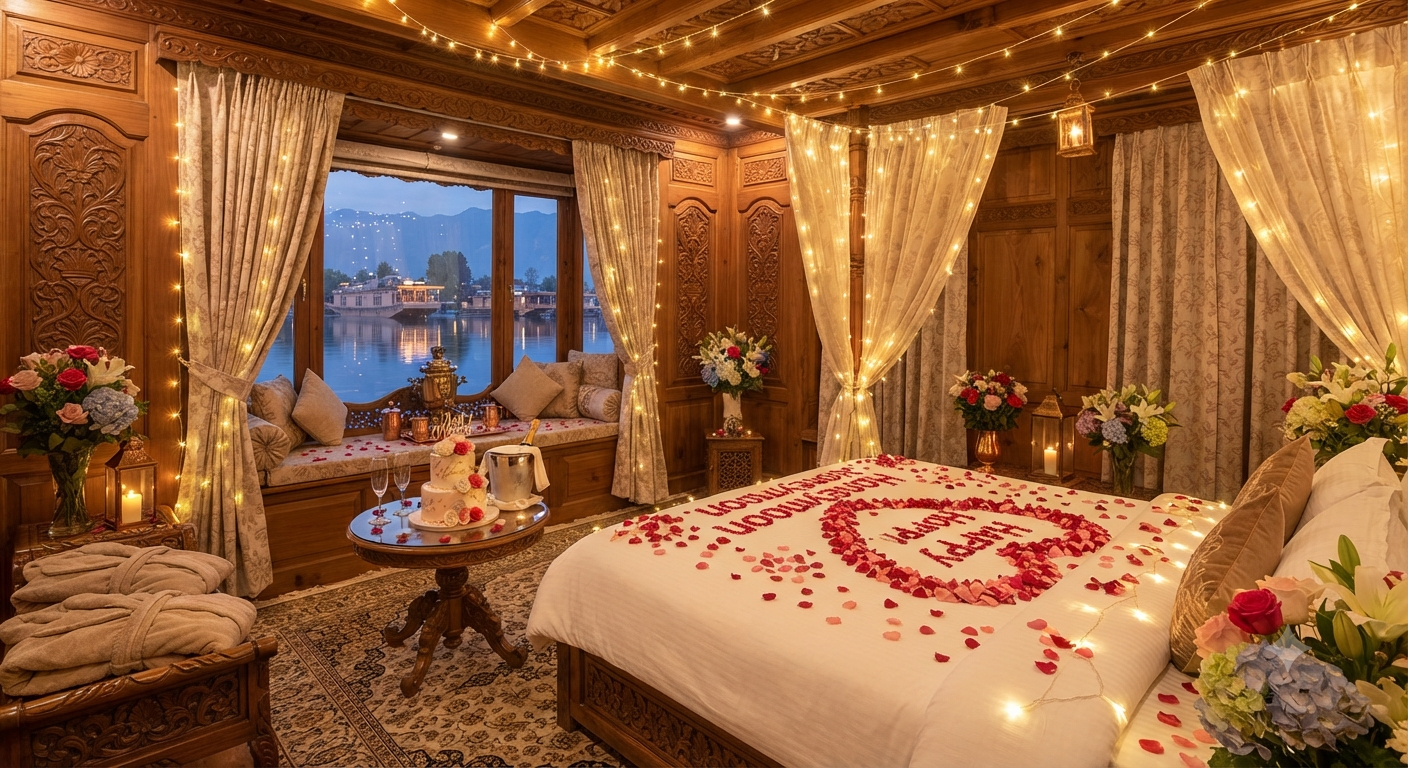 Kashmir honeymoon package 5 nights 6 days 2026 - romantic room decoration