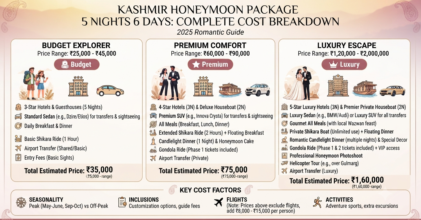 Kashmir honeymoon package 5 nights 6 days 2026 why Kashmir is romantic infographic e1783094677840