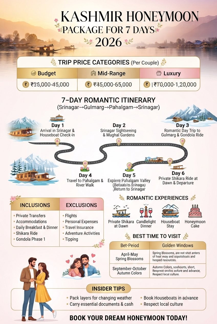 Kashmir honeymoon package for 7 days 2026