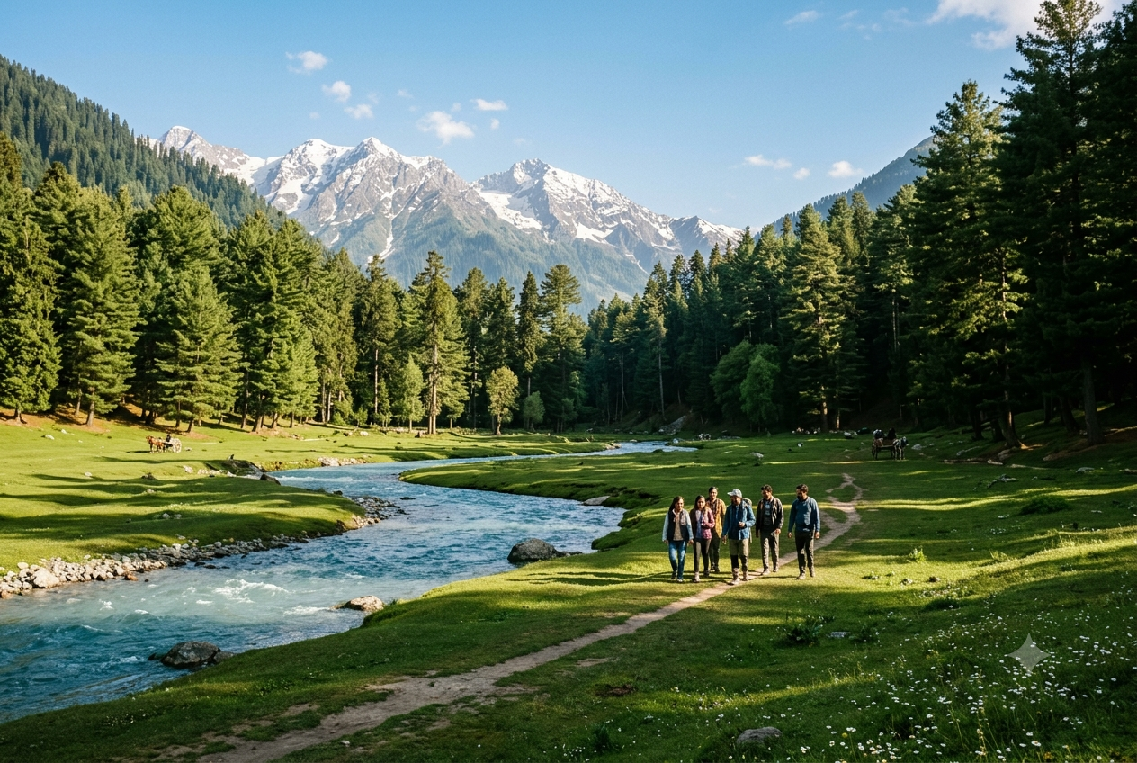 Kashmir itinerary 6 nights 7 days from Ahmedabad 2026 - travelers in Betaab Valley Pahalgam
