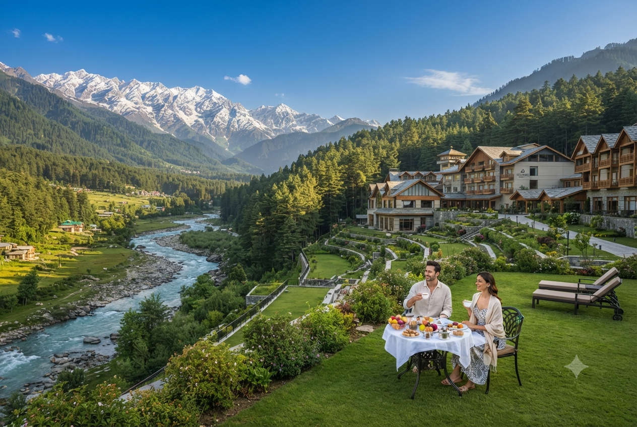 Kashmir luxury packages 2026 - Pine N Peak Pahalgam with Lidder River view