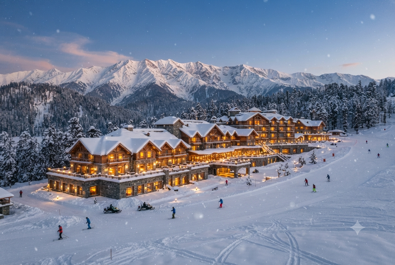 Kashmir luxury packages 2026 - The Khyber Himalayan Resort in winter