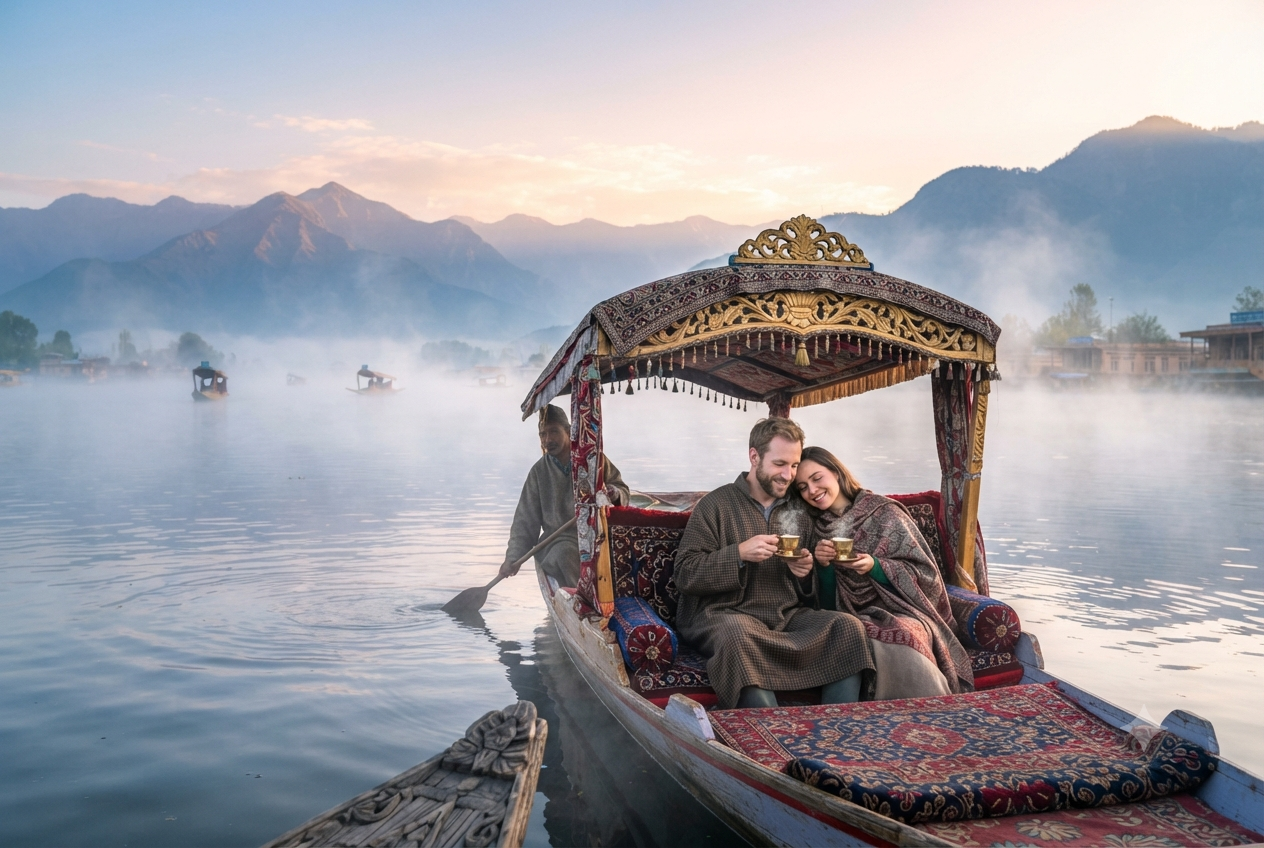 Kashmir luxury packages 2026 - private dawn shikara ride on Dal Lake