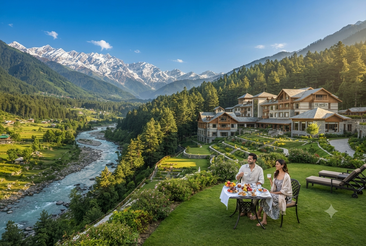 Kashmir luxury tour package price 2026 - Pine N Peak Pahalgam with Lidder River view
