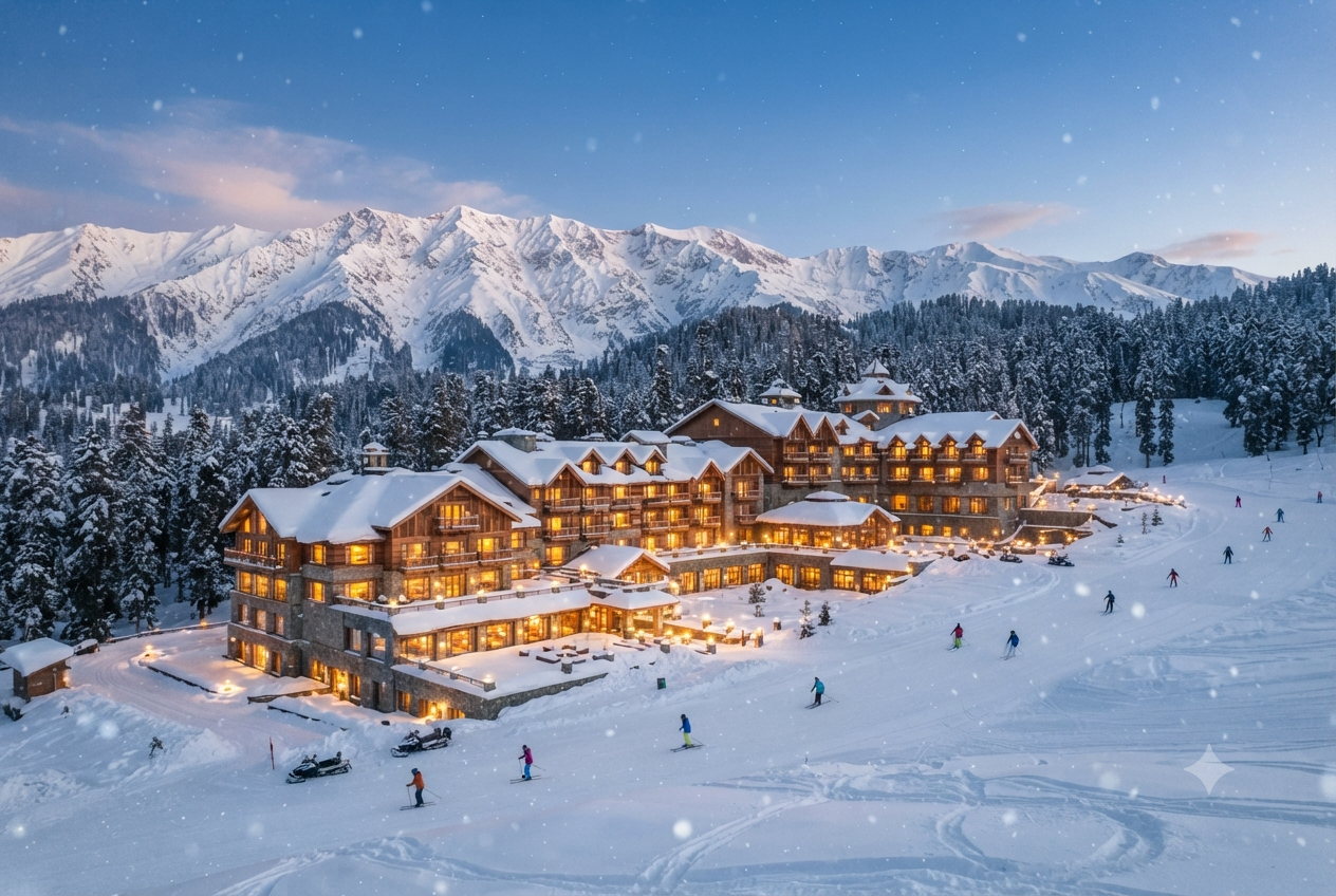 Kashmir luxury tour package price 2026 - The Khyber Himalayan Resort in winter