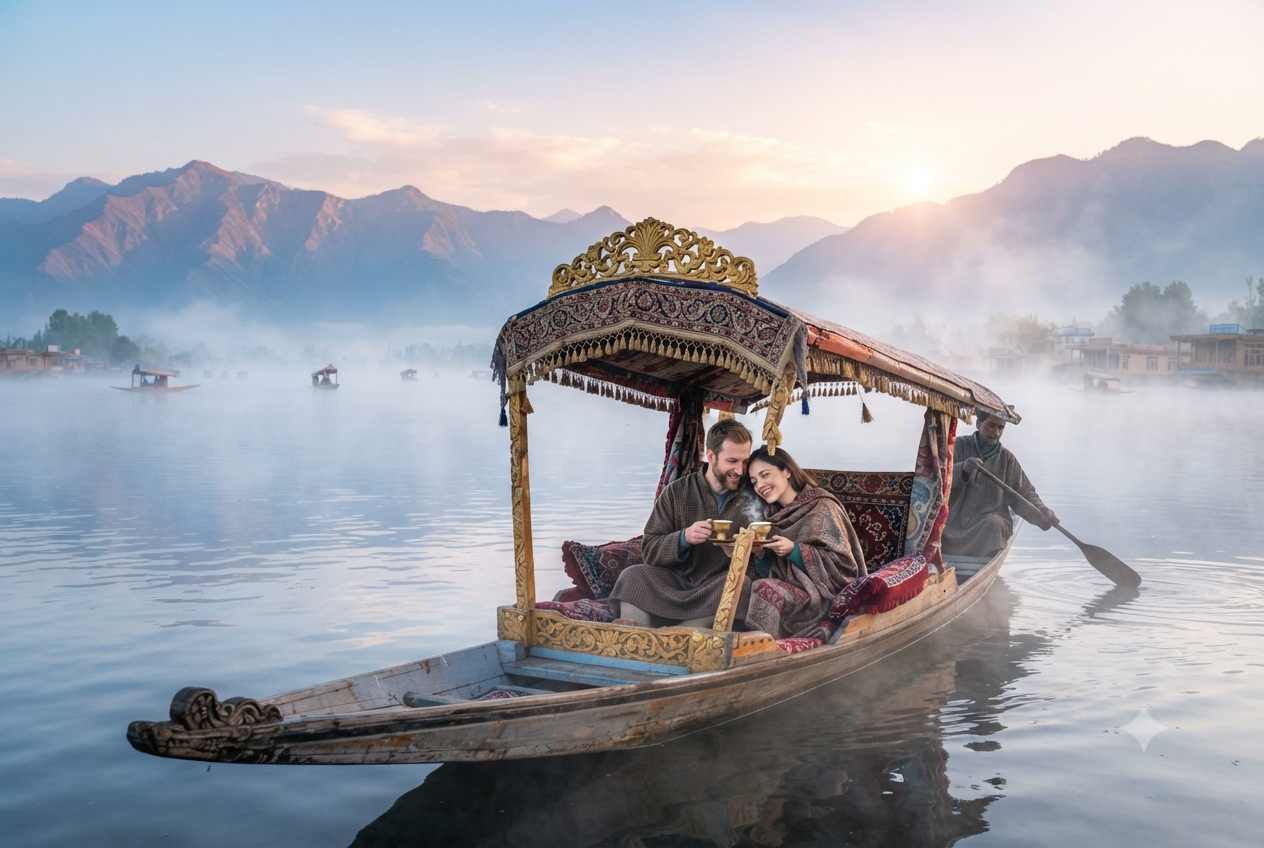 Kashmir luxury tour package price 2026 - private dawn shikara ride on Dal Lake