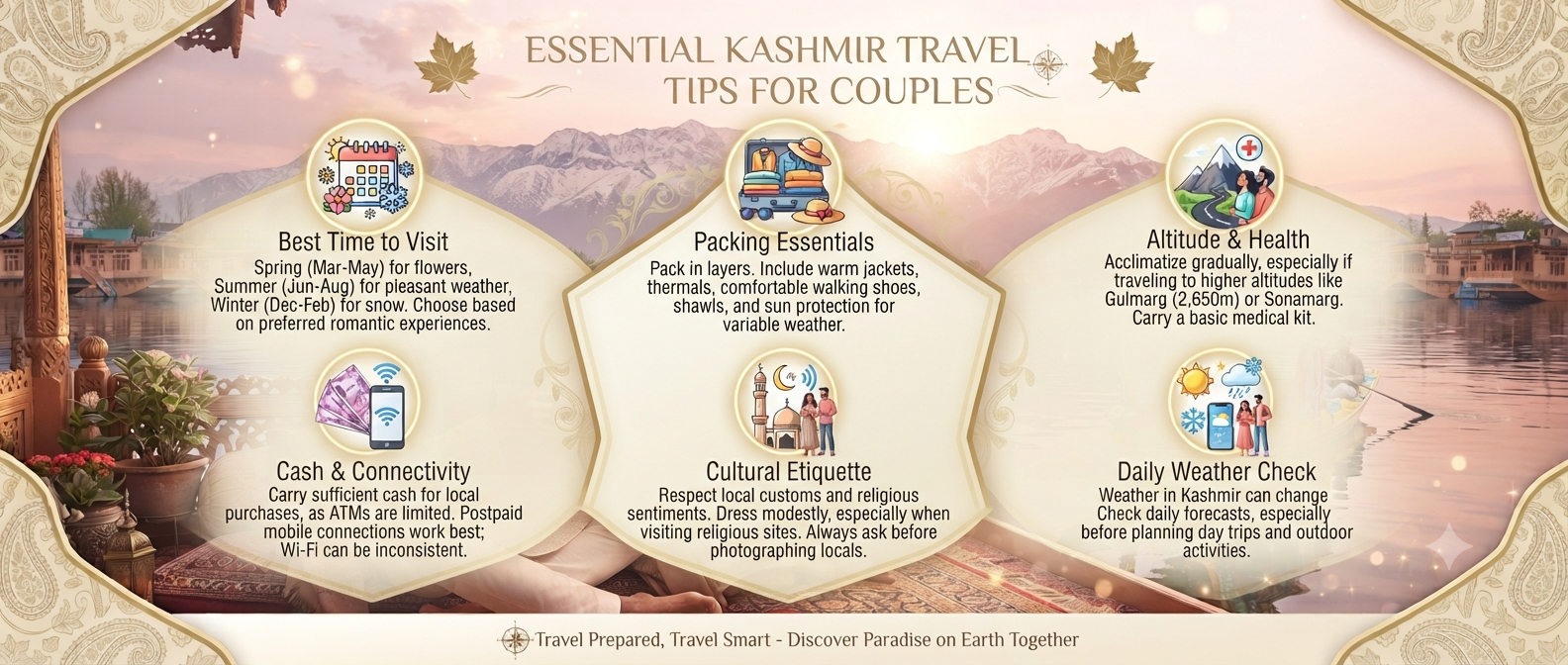 Kashmir Packages for Couples from Delhi price - essential travel tips infographic