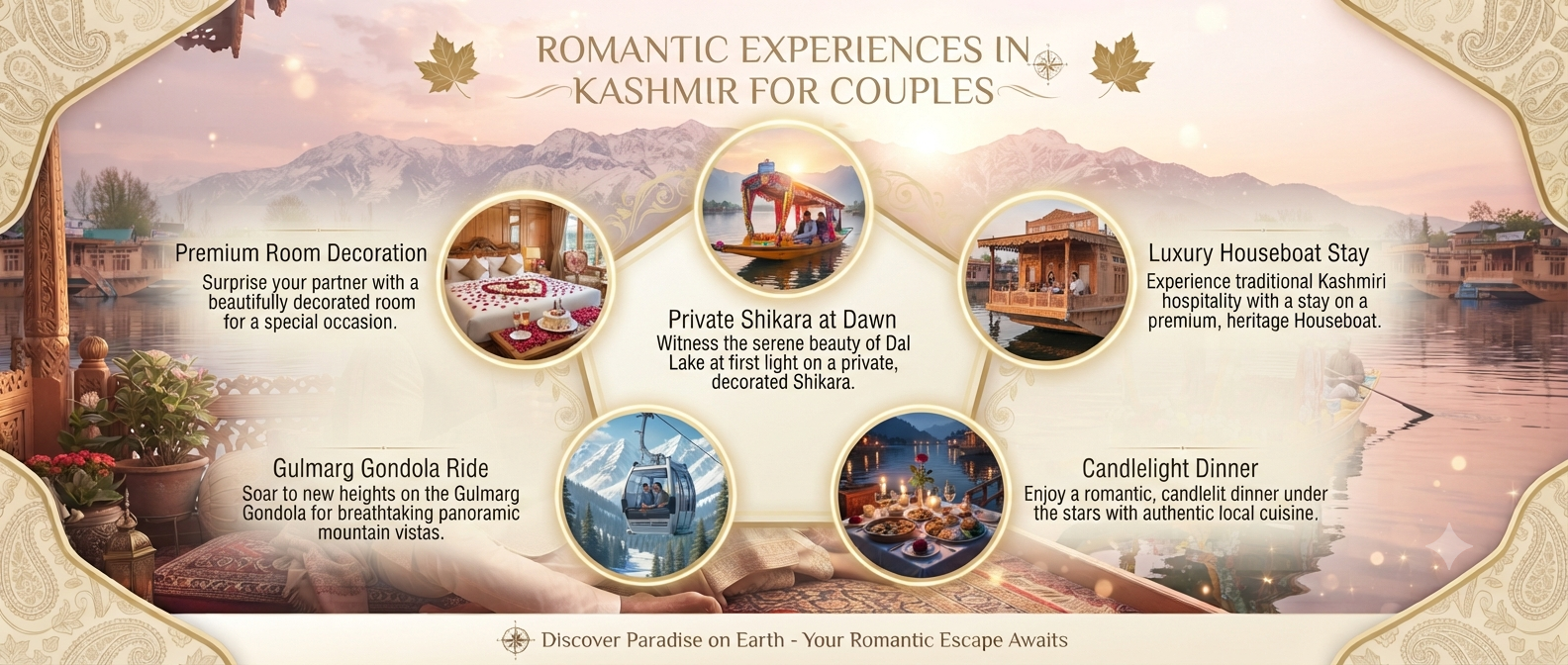 Kashmir Packages for Couples from Delhi price - romantic experiences infographic