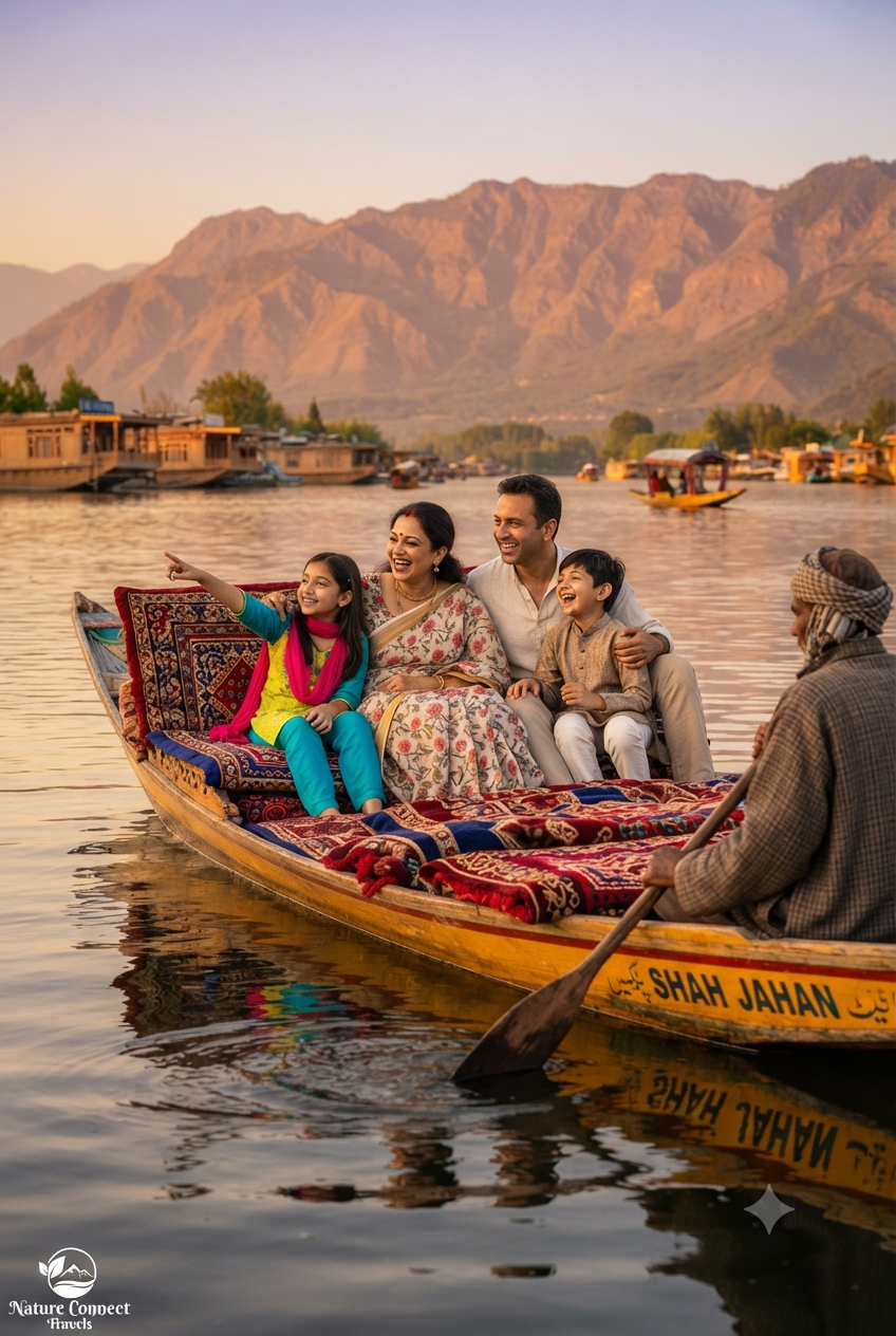 Kashmir packages from Kolkata 2026 - Bengali family enjoying shikara ride on Dal Lake