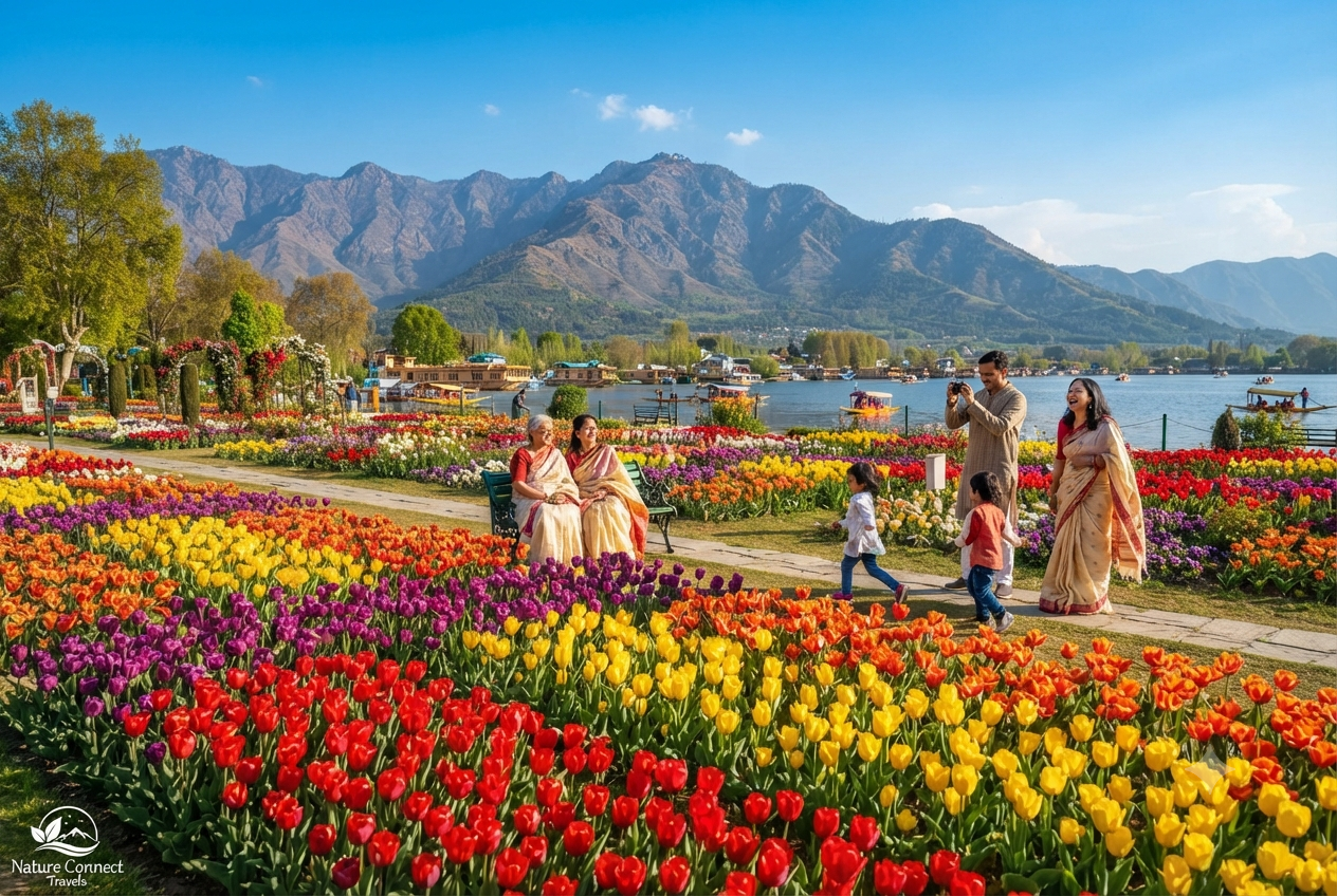 Kashmir Packages from Kolkata for Family 2026 | From ₹12,800 | Book 6 Kashmir packages from Kolkata for family 2026 - family at Tulip Garden Srinagar