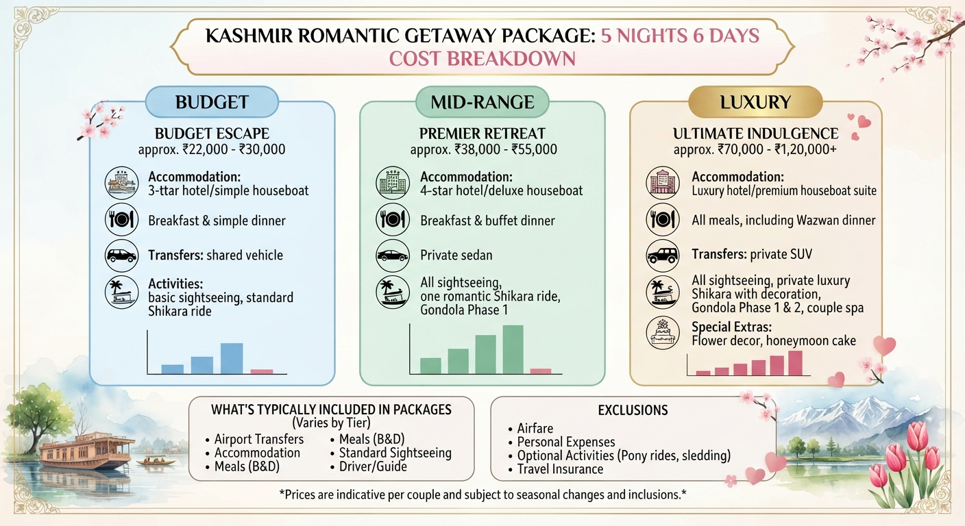  Kashmir romantic getaway package 5 nights 6 days 2026 - price breakdown infographic