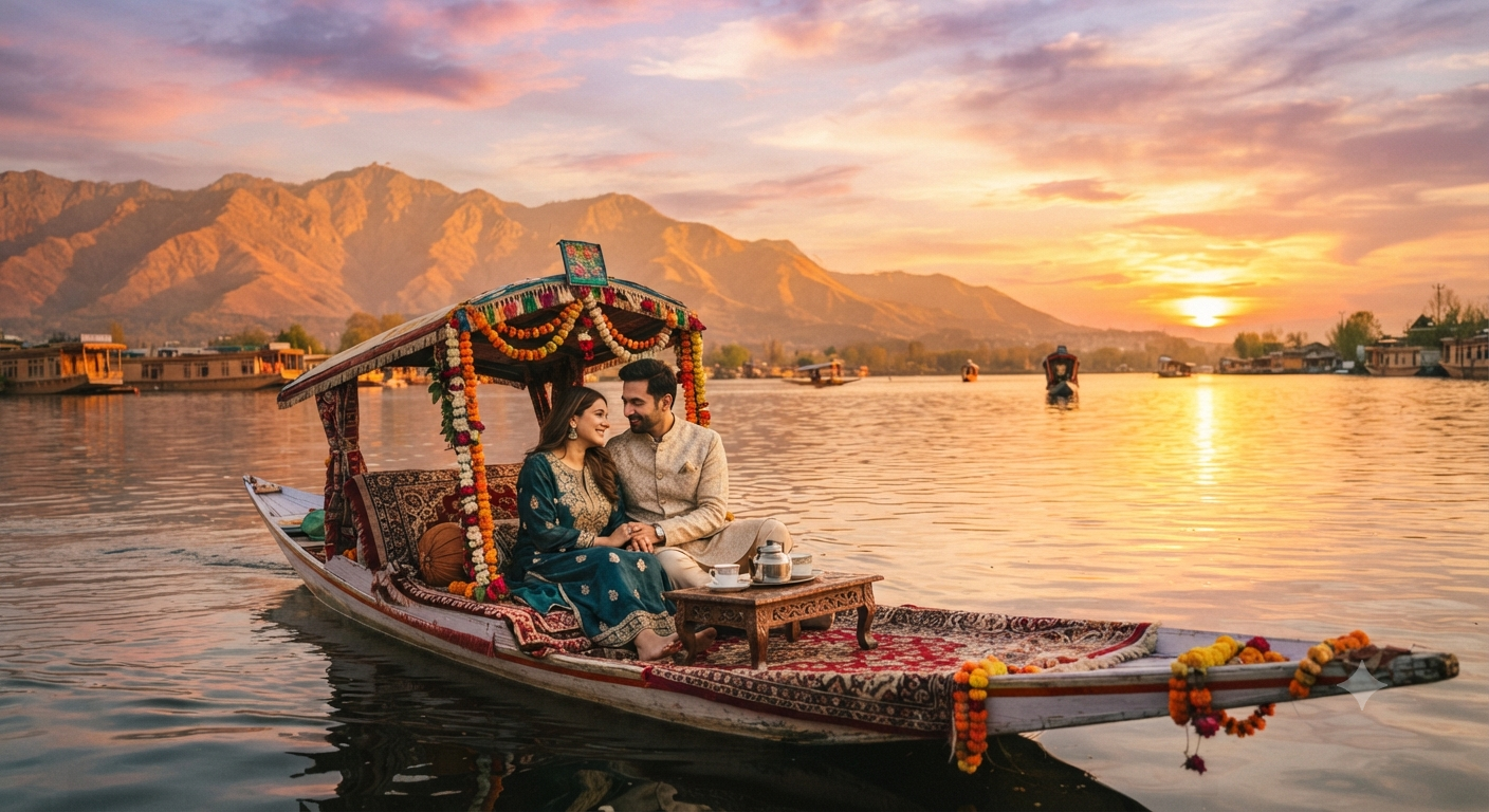 Kashmir romantic getaway package 5 nights 6 days 2026 - private shikara ride on Dal Lake