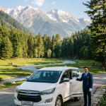 Kashmir taxi package price 2026 - Innova Crysta on scenic mountain road with driver