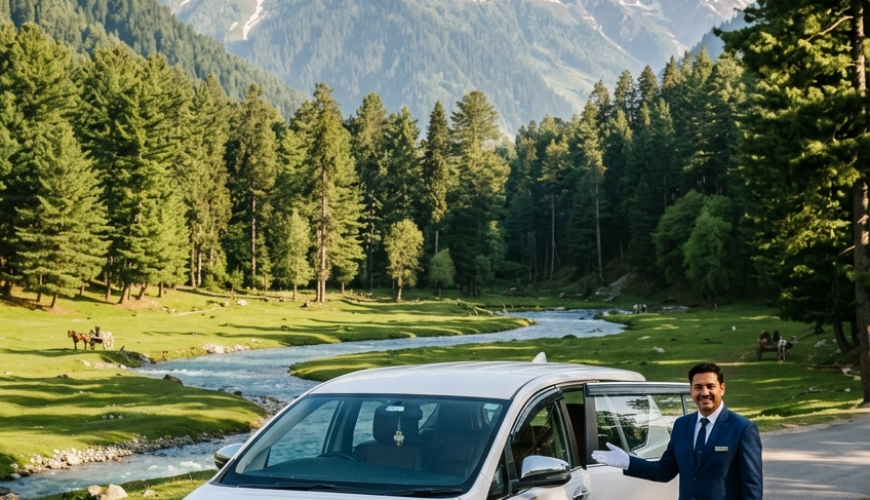 Kashmir taxi package price 2026 - Innova Crysta on scenic mountain road with driver