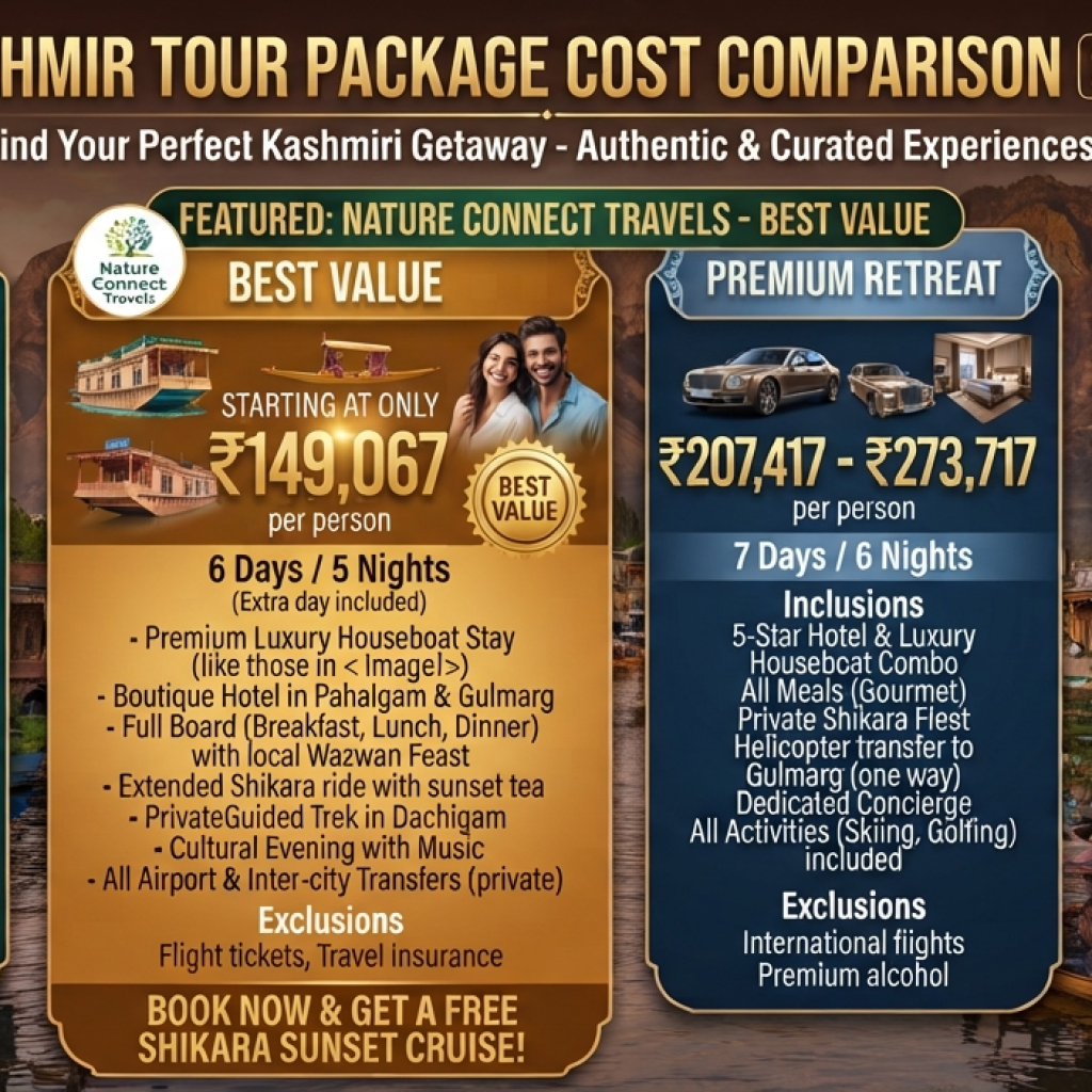 Is Kashmir Safe for Tourists Now? 2026 Safety Guide & Travel Tips 12 Kashmir tour package cost comparison 2026 - Nature Connect Travels safe Kashmir tourism pricing - is Kashmir safe for tourists now