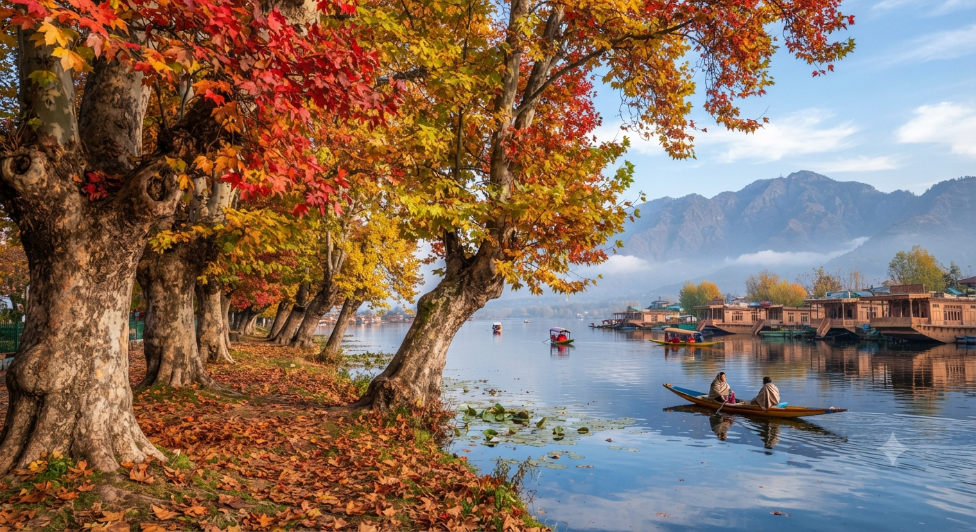 Kashmir tour package from Kochi 2026 - Chinar trees in autumn