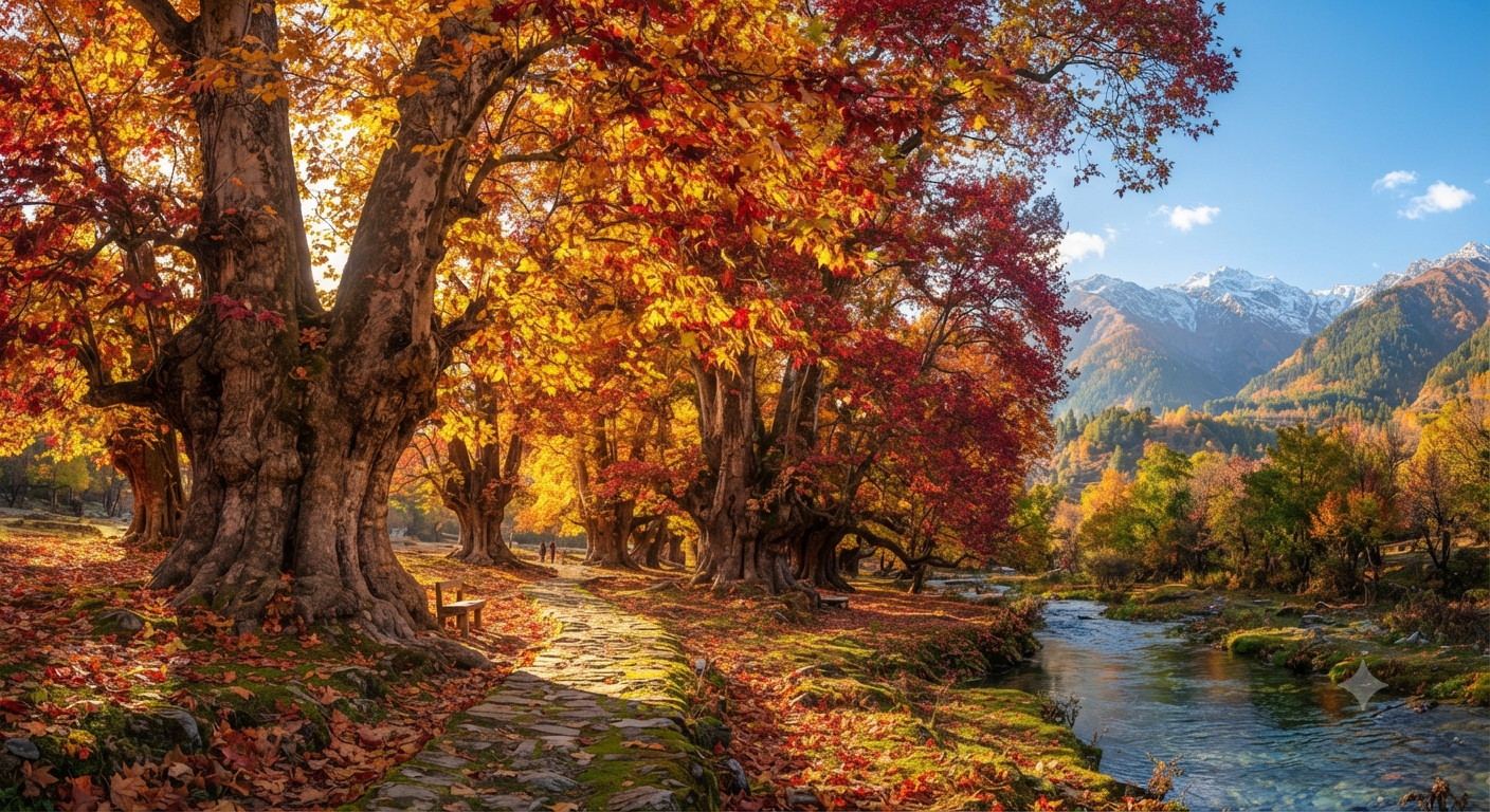 Kashmir tour package plan 2026 - Chinar trees in autumn