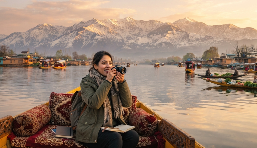 Kashmir travel tips for first timer - happy travelers enjoying shikara ride on Dal Lake with Nature Connect Travels