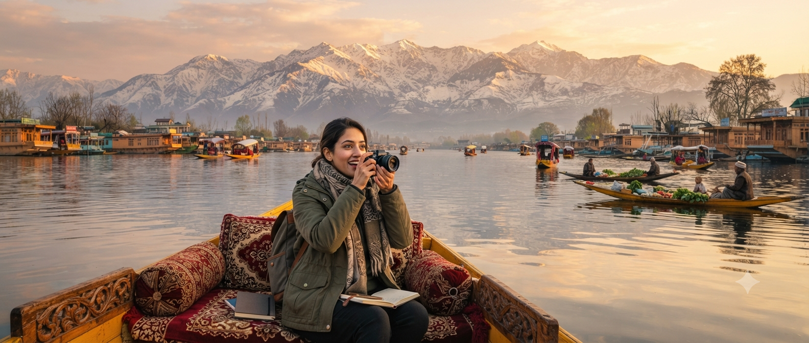 Kashmir travel tips for first timer - happy travelers enjoying shikara ride on Dal Lake with Nature Connect Travels