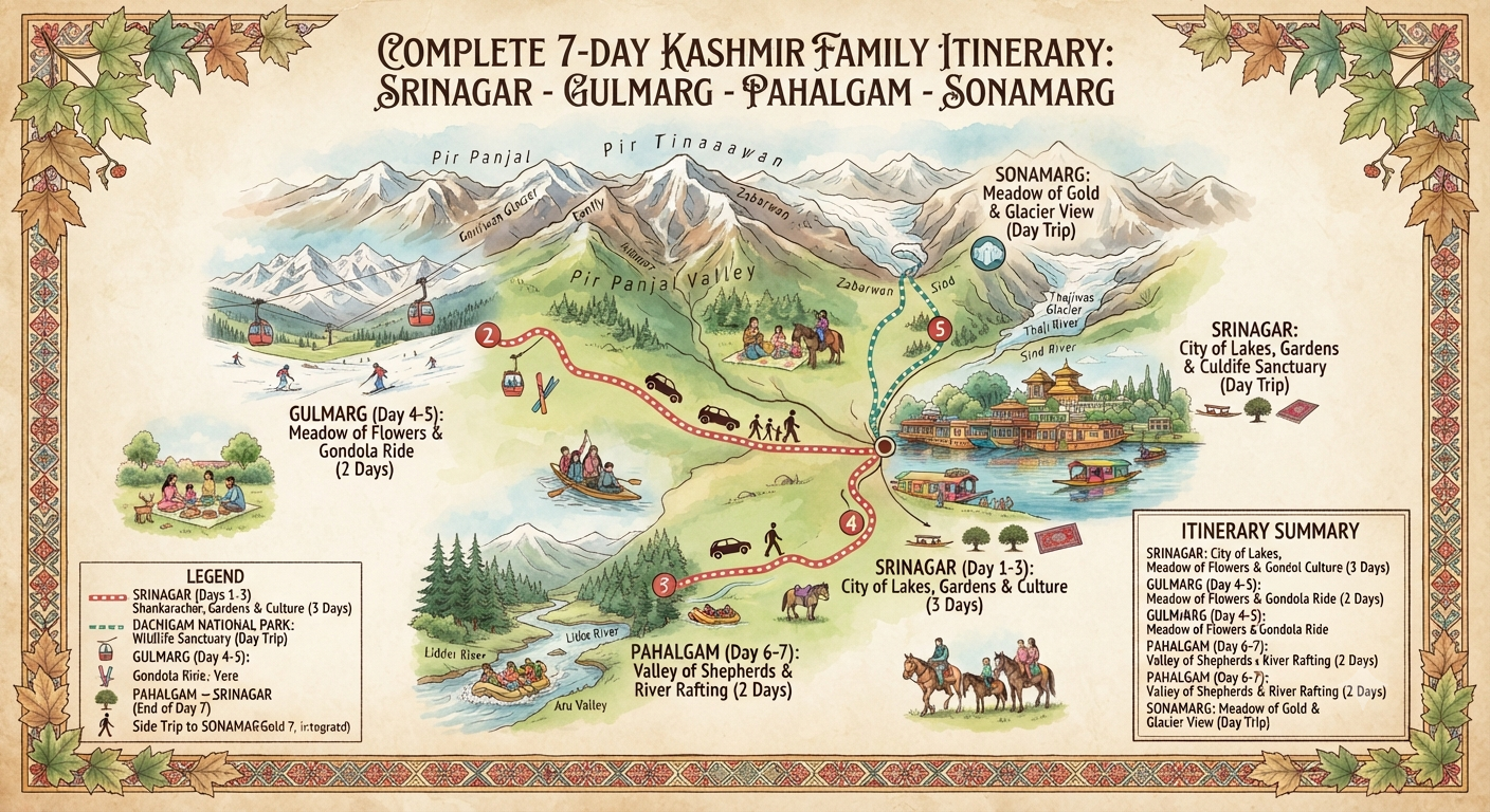 Kashmir Trip Cost for 7 Days 2026: Complete Budget Guide 11 Kashmir trip cost for 7 days - complete itinerary map with route and day-by-day costs