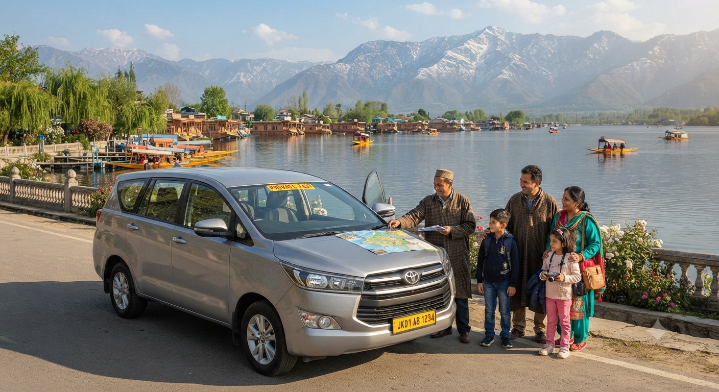 Kashmir Trip Cost for 7 Days 2026: Complete Budget Guide 9 Kashmir trip cost for 7 days - private Innova cab for family sightseeing in Srinagar