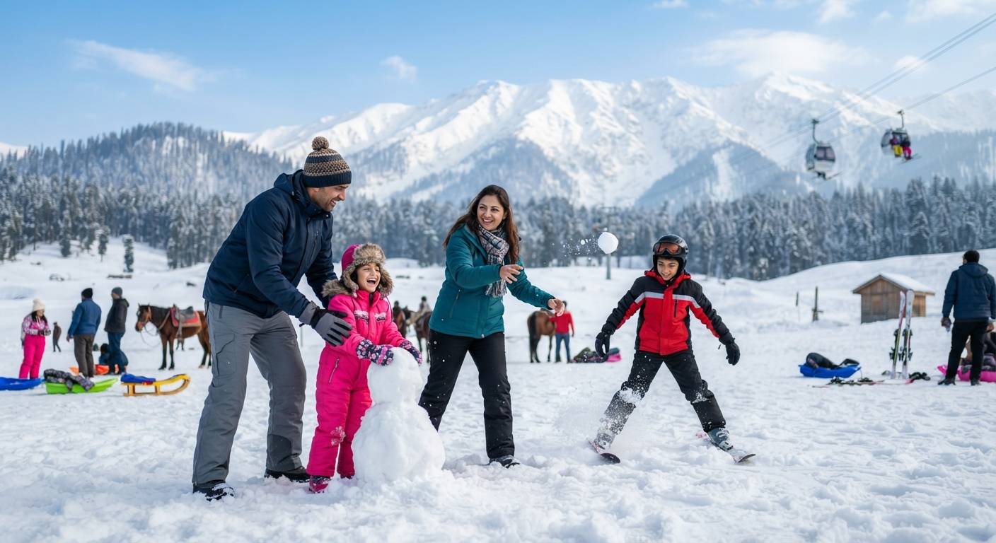 Kashmir Trip Cost Per Person for Family 2026 | Best Rates 12 Kashmir trip cost per person for family - winter snow activities in Gulmarg