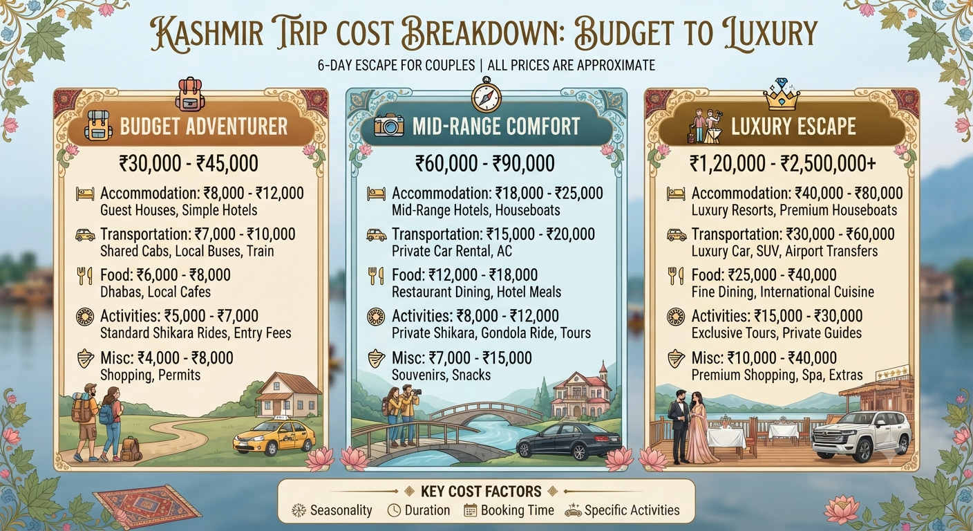 Kashmir trip for couples 2026 - price breakdown infographic