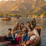 Kolkata to Kashmir 6 nights 7 days family package cost 2026 - Bengali family enjoying shikara ride on Dal Lake