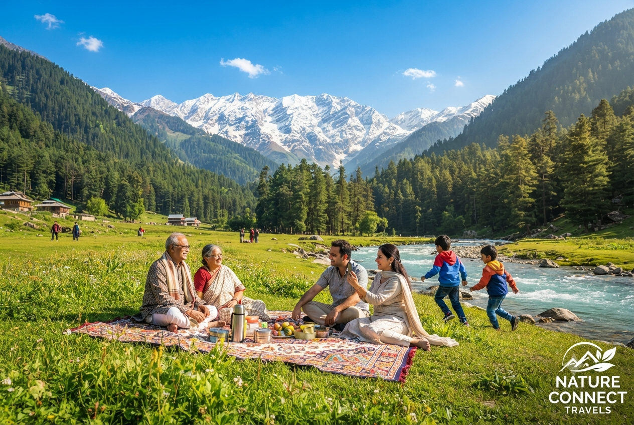 Kolkata to Kashmir 6 nights 7 days family package cost 2026 - Bengali family in Betaab Valley Pahalgam