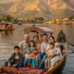 Kolkata to Kashmir family trip cost per person 2026 - Bengali family enjoying shikara ride on Dal Lake