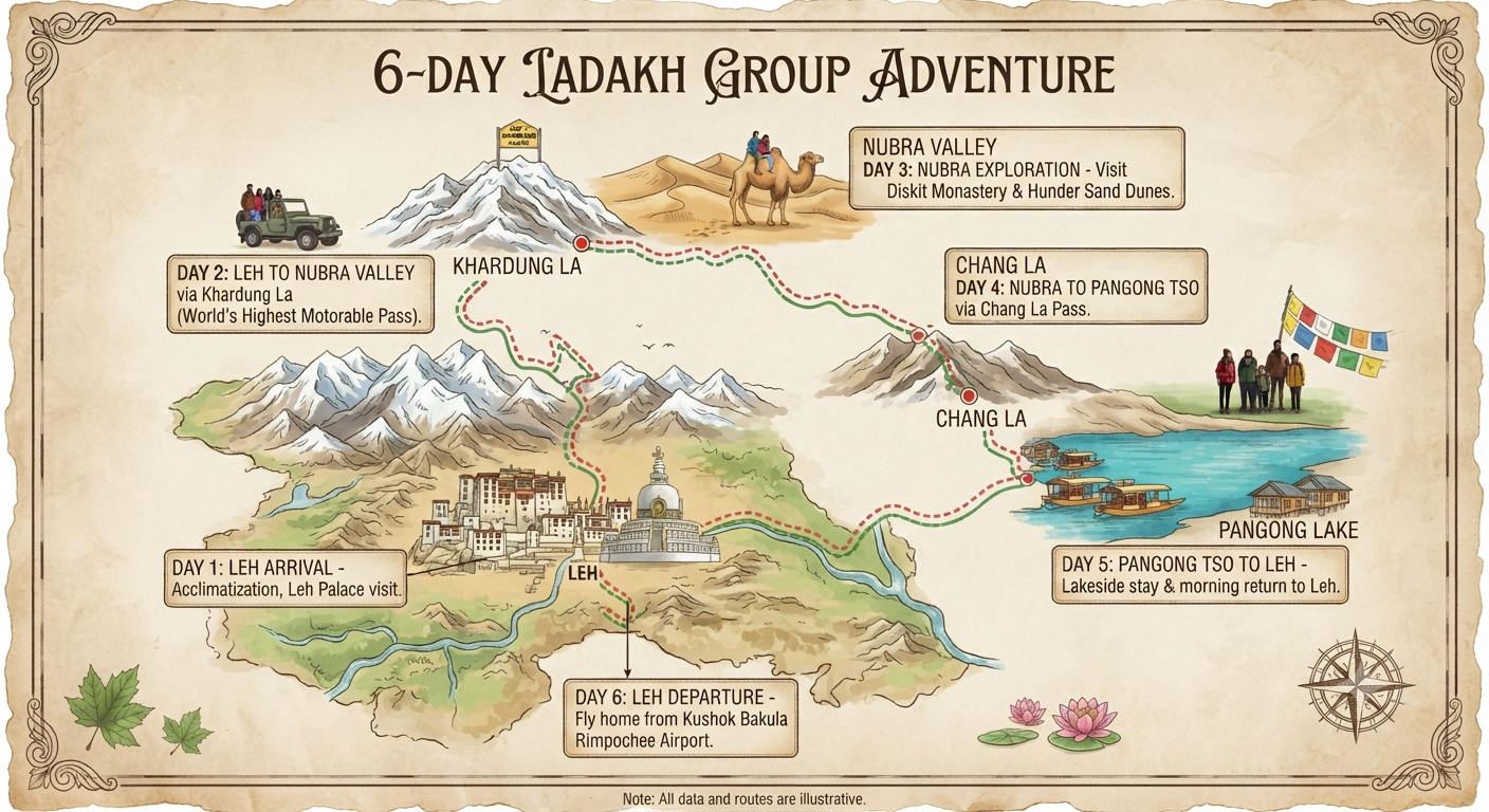 Ladakh Group Tour Itinerary 5 Nights 6 Days 2026 | ₹17,000 | Book Now 16 Ladakh group tour itinerary 5 nights 6 days 2026 - complete itinerary map