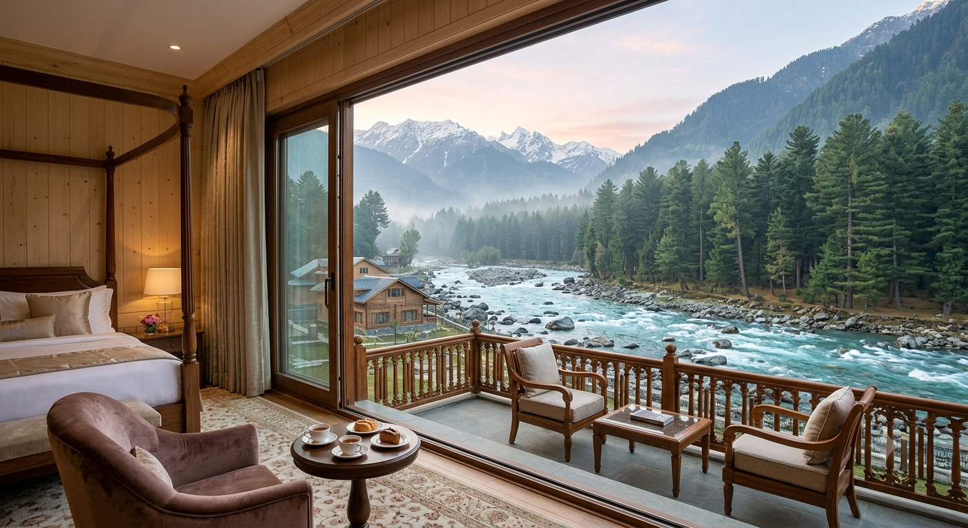 Luxury 5 Nights 6 Days Kashmir Itinerary 2026 | ₹42,045 | Book Now 14 Luxury 5 nights 6 days Kashmir itinerary 2026 - luxury hotel room in Pahalgam
