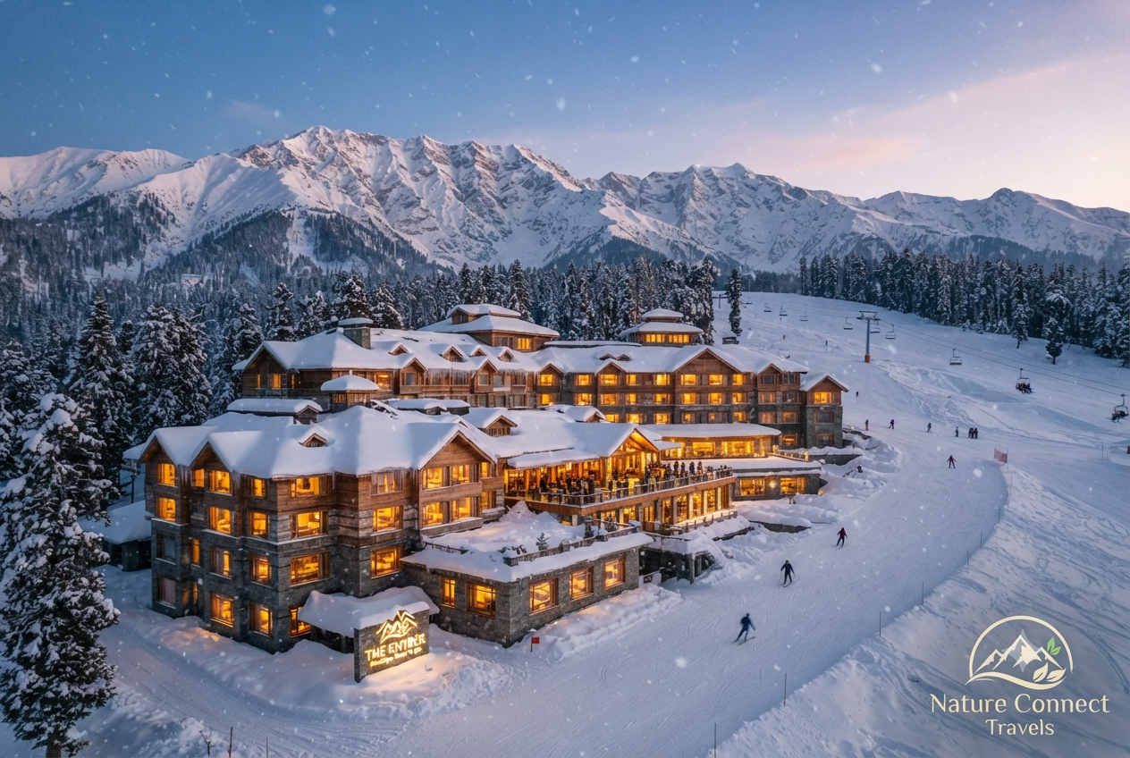 Luxury Kashmir package from Bangalore 2026 - The Khyber Himalayan Resort in winter