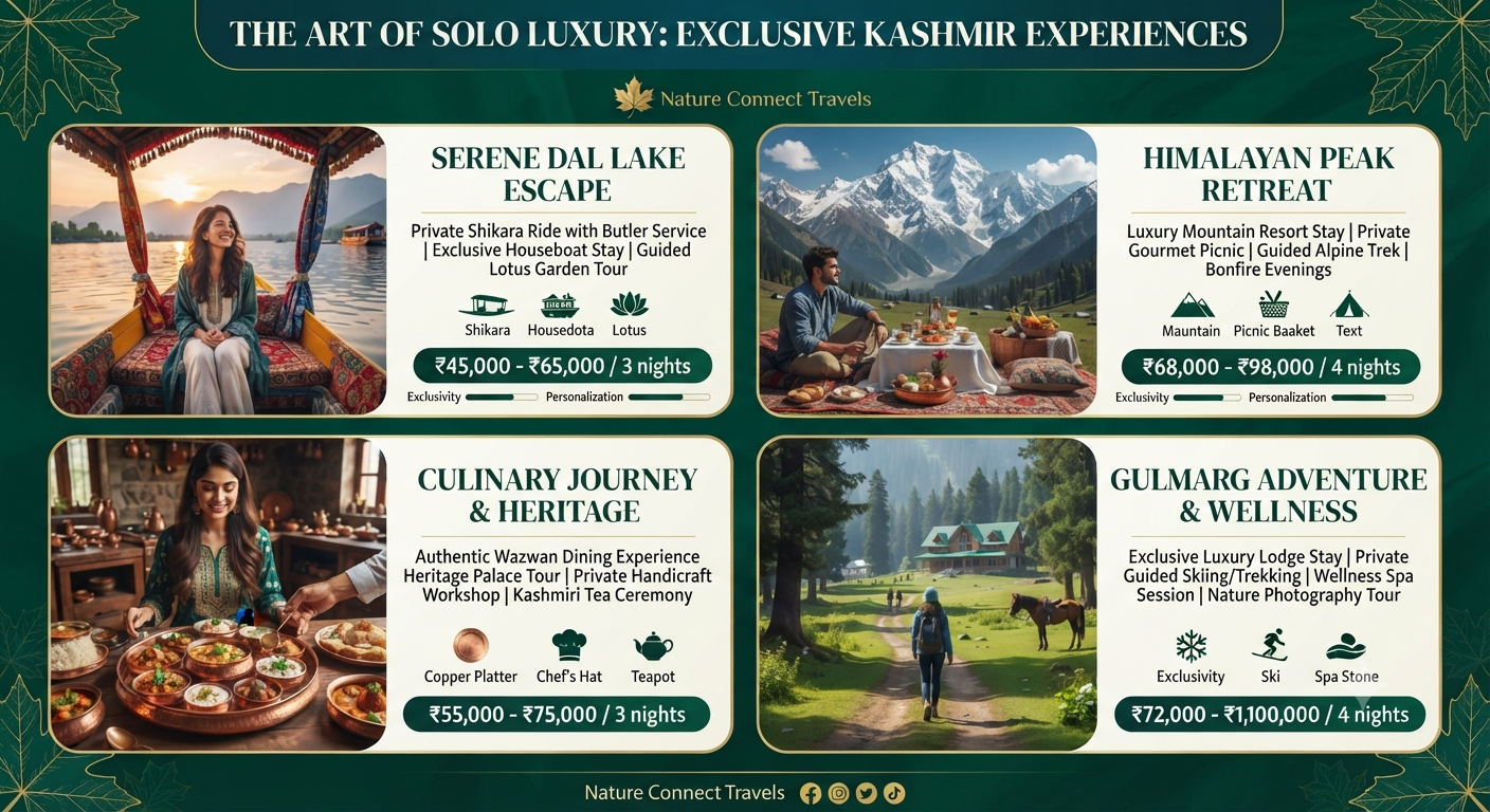 Luxury Kashmir solo travel 2026 - Exclusive solo experiences infographic