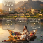 Luxury Kashmir solo travel 2026 - Premium pricing infographic with palace and solo traveler
