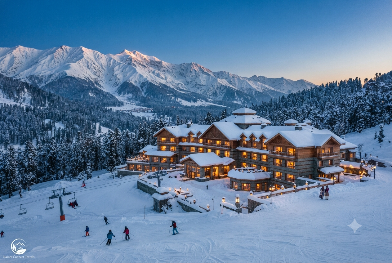 Luxury Kashmir tour package from Mumbai 2026 - The Khyber Himalayan Resort in winter