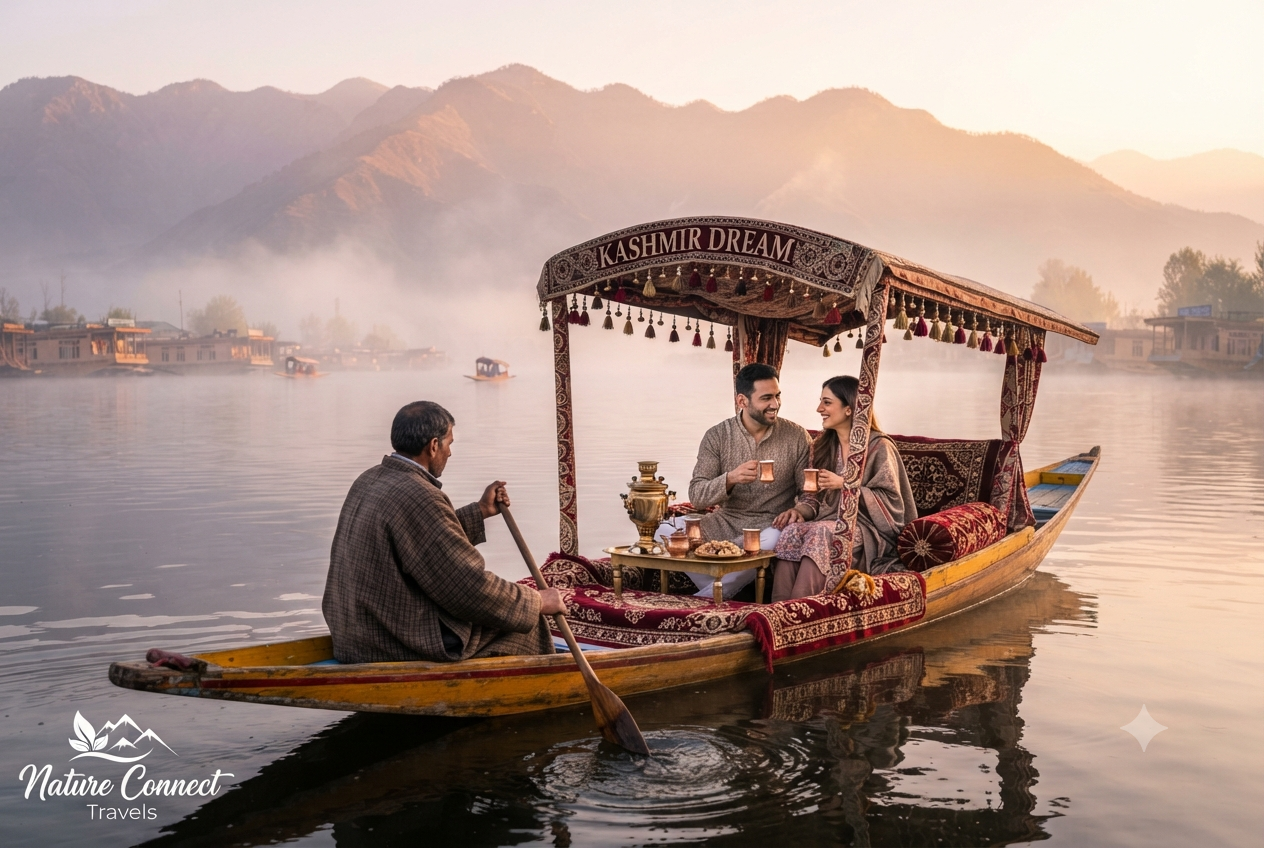 Luxury Kashmir tour package from Mumbai 2026 - private dawn shikara ride on Dal Lake