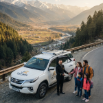 Luxury SUV rental Srinagar with driver 2026 - Toyota Fortuner on scenic Kashmir road