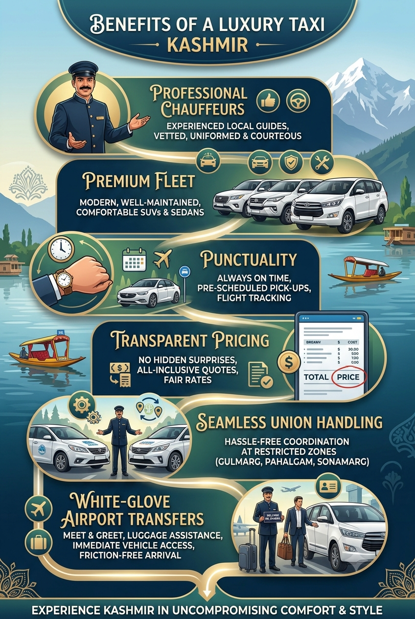 Luxury taxi Kashmir 2026 - benefits infographic