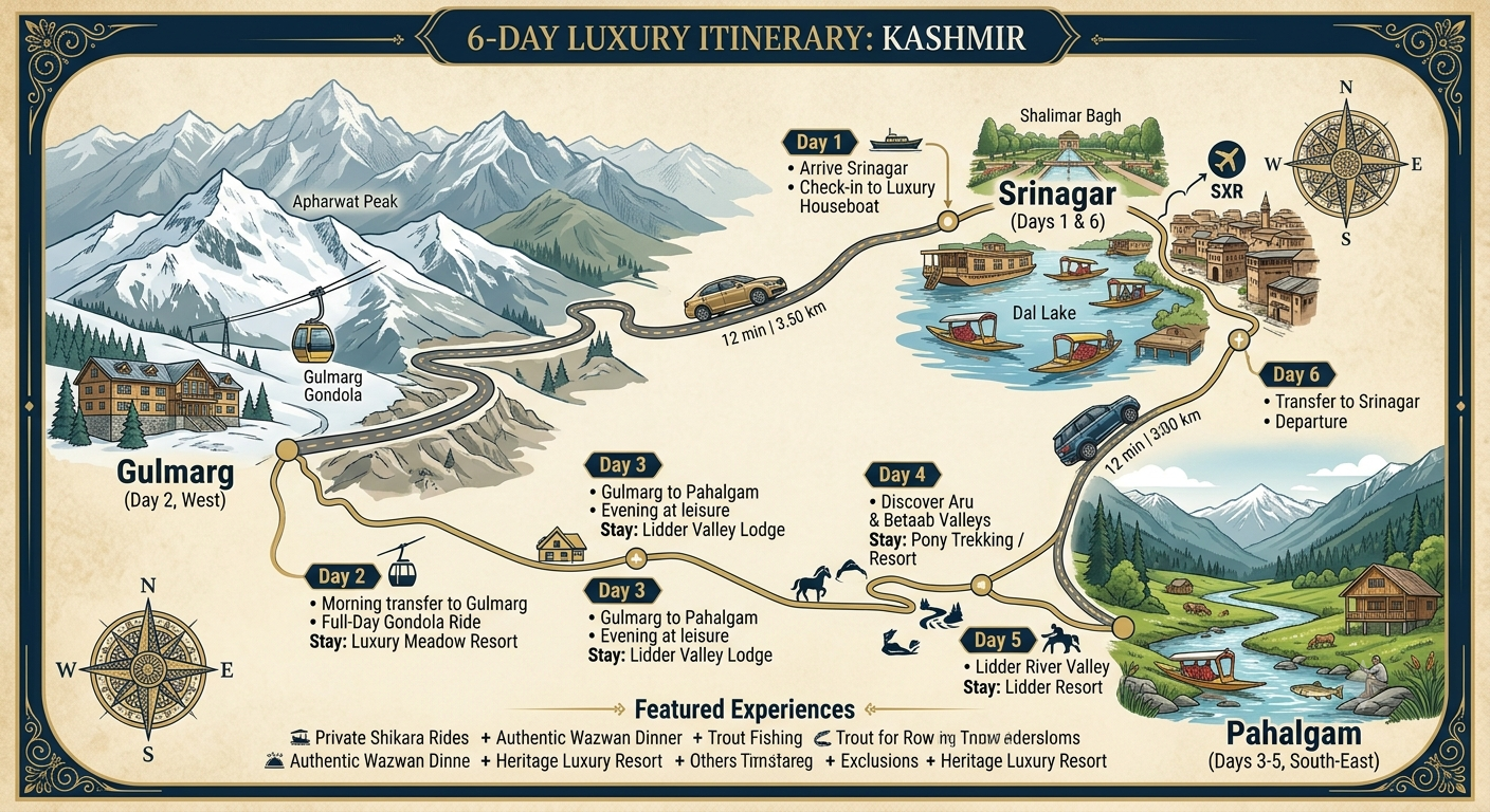 Luxury taxi services in Kashmir 2026 - complete luxury itinerary map